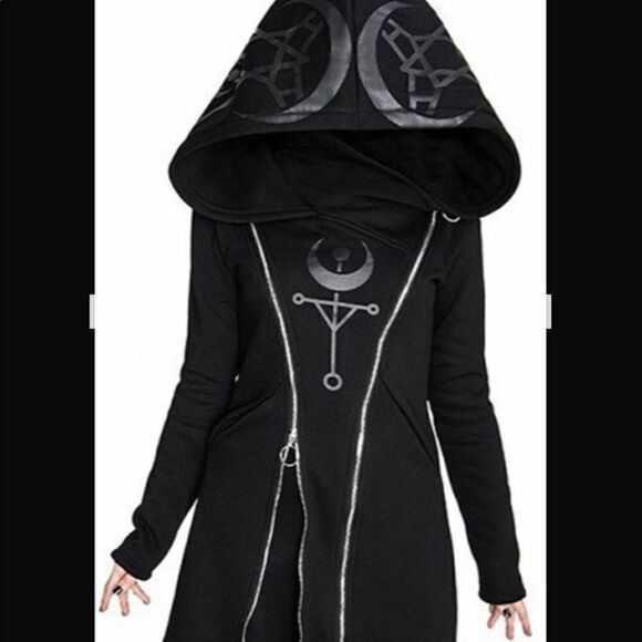 Gothic Hoodie Jacket with pockets and double zippers. - Picture 8 of 10